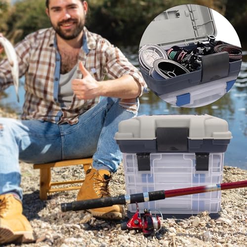 Fishing Tackle Box, 4 Layers Fishing Box, Tackle Boxes, Quick-Access Top Storage with Lid for Fishing Gear and Accessories,（Grey）by KUKLIPJIM - Image 5
