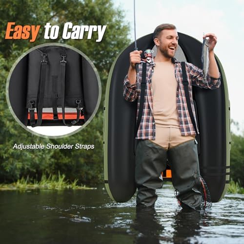 GYMAX Fishing Float Tube, 350lbs Inflatable Fishing Boat with Paddle, Pump, Flippers, Fish Hook Stators, Fish Ruler, Storage Pockets, Portable Backpack Belly Boat for Adults Fishing - Image 4
