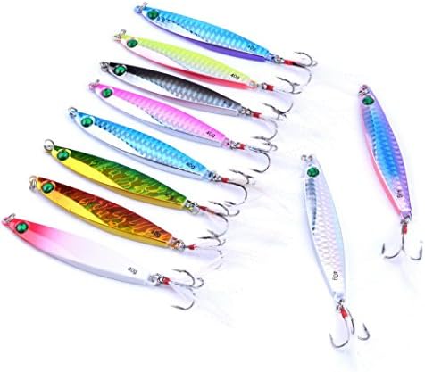 Aorace 10pcs Hard Metal Jigs Diving Sea Fishing Lures Minnow Popper Baits Tackle Crankbait Saltwater Freshwater Lures with Feather by Aorace