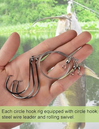 Pre-Rigged Fishing Hooks with Steel Wire Leader, Saltwater 30pcs Catfish Octopus Hooks Rig Anti-Bite Stainless Steel Trace Trout Hooks - Image 2