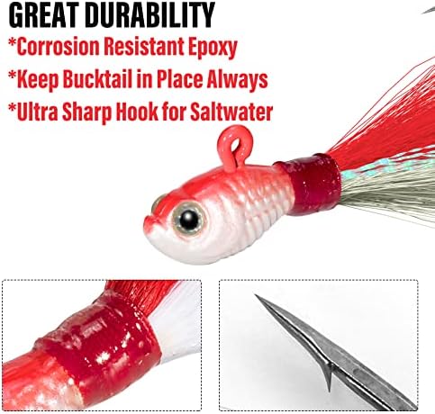 Dr.Fish 3 Pack Bucktail Jig Lure Hair Jig Saltwater Freshwater Lures Surf Fishing Bass Flounder Striper Bluefish Halibut Redfish - Image 4