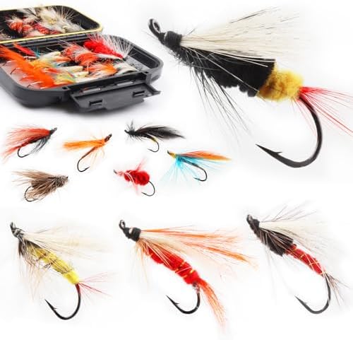 Fly Fishing Flies Assortment Kit Dry Wet Nyphms Tenkara Popper Streamer Woolly Bugger for Trout Bass Salmon Steelhead with Fly Box by FAISOX