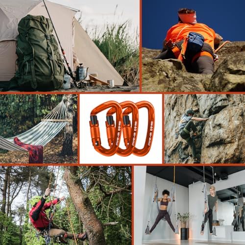 Climbing Carabiner Clips 25kN Auto Locking Carabiner, Professional Heavy Duty Large Locking Carabiner Clips for Rock/Ice Climbing Rappelling Rescue Swing etc, D Shaped, Large Size - Image 5