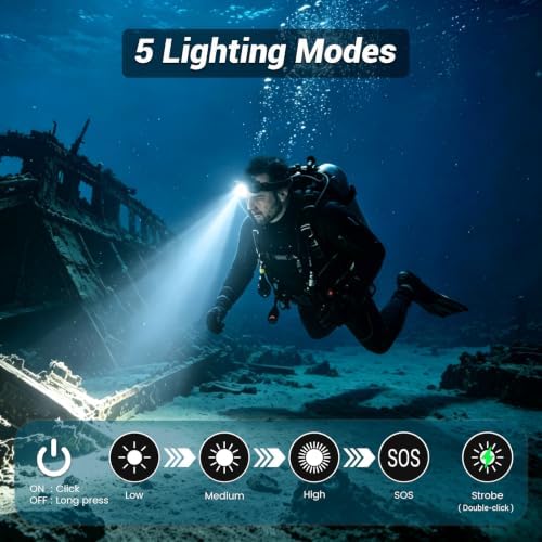 Diving Headlamp Scuba Dive Light, 5 Modes, Bright, Underwater 60m - Image 2