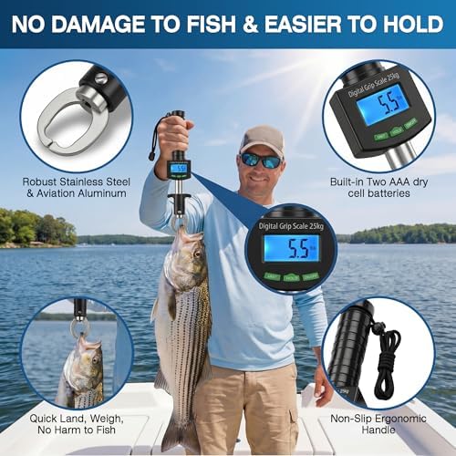 Digital Fish Scale with Fish Gripper, Waterproof Fishs Scales Digital Weight with LCD, 55lb Capacity, Portable Fishs Weigh Kit & Fishings Accessories for Fly& Ice Fishing, Fishing Gear - Gift for Men - Image 4