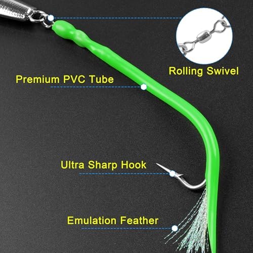 Saltwater Fishing Lures Diamond Jigs,3PCS Flat Metal Casting Jigging Spoon Baits with Teasers J Hooks for Surf Fishing Bluefish Striper Tuna Salmon Freshwater - Image 6
