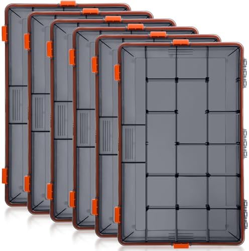 Wonderjune 6 Pack Fishing Tackle Box Waterproof 3700 Tackle Tray, Orange by Wonderjune
