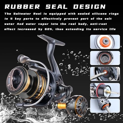 Saltwater Spinning Reel, 13+1BB Smooth Saltwater Fishing Reels, Carbon Drag - Image 3