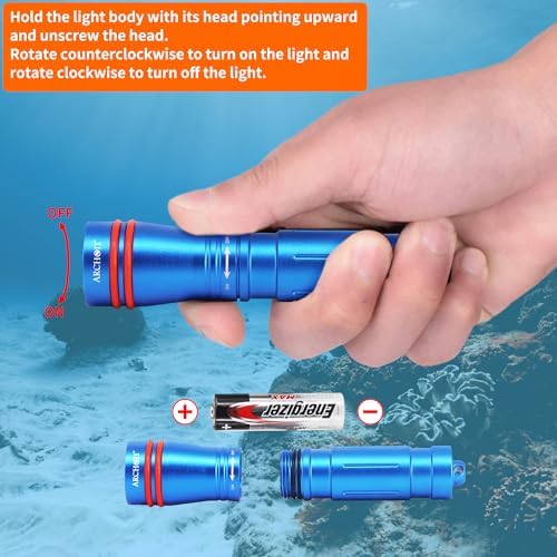 ARCHON D2A Small Diving Flashlight, Dive Headlamp Waterproof Flashlight Blue Backup Light with Stainless Steel 316 Face Mask Clip for Underwater Lighting - Image 4