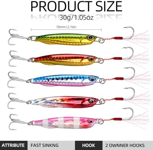 Tripquips Micro Shore Jigging Lure Saltwater Fishing Spoon Lures with Ultra-Sharp Hooks, Saltwater Jigs Fishing Lure for Tuna Salmon Grouper, Sea Fishing Jigging Lure, Trolling Spoon for Bass Fishing - Image 3