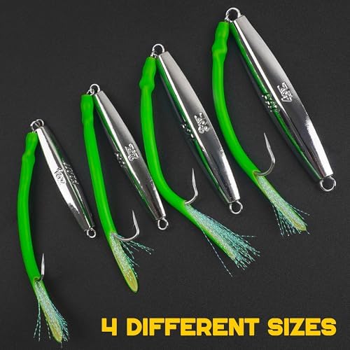 Diamond Jig Saltwater Fishing Lure, 2/3pcs Casting Jigging Spoons with Split Tube Tail Striped Bass Flat Metal Jig for Surf Fishing Bottom Sinking Bouncing Deep Sea Ocean 1-10oz - Image 5