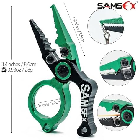 SAMSFX Mini Fishing Pliers with Fly Fishing Zinger Retractor, Fish Hook Remover Tool, Split Ring Pliers for Saltwater & Freshwater, Tungsten Carbide Cutters, Fishing Gear Gift for Anglers - Image 3