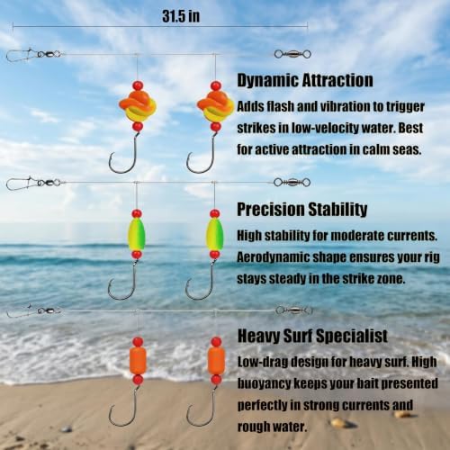 9-Pack Pompano Rigs for Surf Fishing - 50lb Double Hook Bottom Rig - Image 3