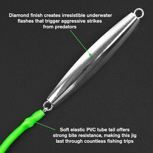 Diamond Jigs Saltwater Fishing Lures, 1-10oz Metal Jigging Spoon Baits for Surf Fishing Striped Bass Flat Metal Jig for Surf Fishing Bottom Sinking Bouncing Deep Sea Ocean Tackle - Image 5