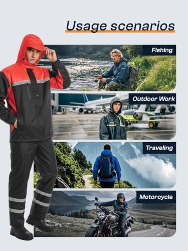 Men's Rain Suit High Visibility Reflective Work Rain Jacket Pants for All Sport Farm Fishing Motorcycle - Image 6