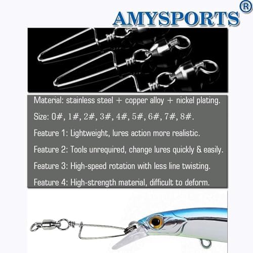 AMYSPORTS High Strength Fishing Snap Swivels - Stainless Steel Ball Bearing Swivels - Saltwater & Freshwater Fishing - Image 2