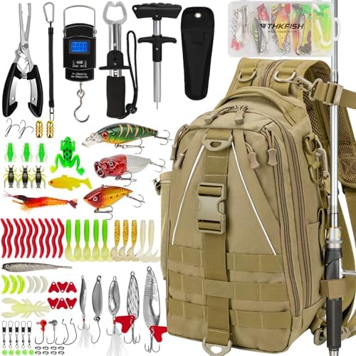 THKFISH Fishing Backpack with Tackle Boxes,Fishing Sling Bag with Gear by THKFISH