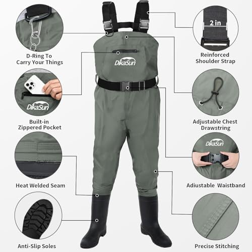 Fishing Waders for Men & Women, Waterproof 2-Ply Nylon/PVC Chest Wader with Boots for Outdoor Sizes 4-13 Bootfoot(Grey, M8/W10) - Image 2