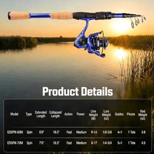Portable Fishing Rods,Telescopic Spinning Rod with 24T Carbon Blanks & Solid Carbon Tip, Cork Handle Collapsible Rods, Easy to Travel - Image 5