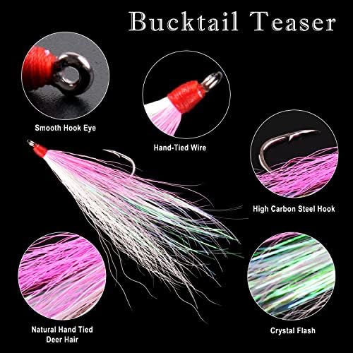 Bucktail Teasers with Hook Saltwater, Fishing Teaser Lures Flounder Rig Fishing Jig Hooks 5 Colors for Flounder Salmon Trout Sea Bass - Image 2