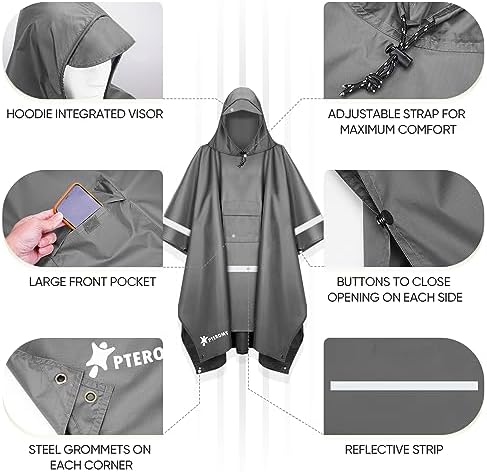 PTEROMY Hooded Rain Poncho for Adults, Reusable Waterproof Raincoat - Image 6
