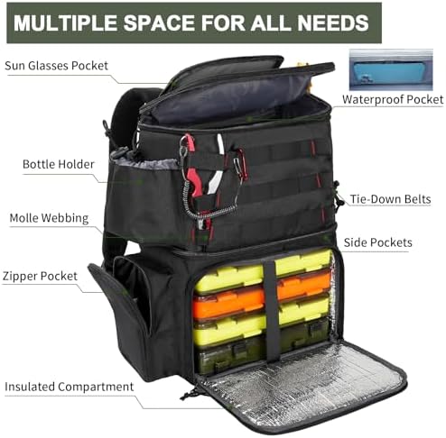 MATEIN Fishing Backpack, Tackle Storage Bag with Rod Holders & Cooler - Image 5