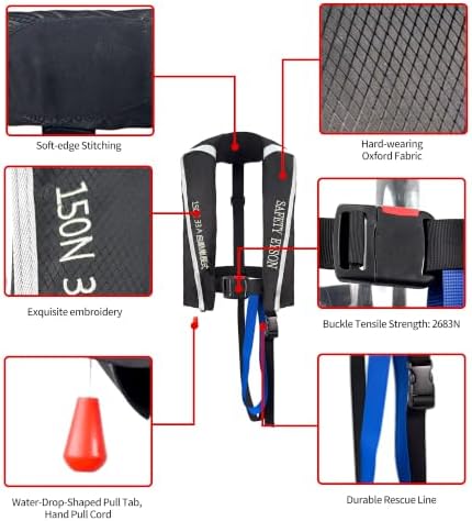 Automatic Inflatable Life Jacket,Preserver PFD for Adults,Life Vest for Adult,Supports Weight up to 330 pounds - Image 3