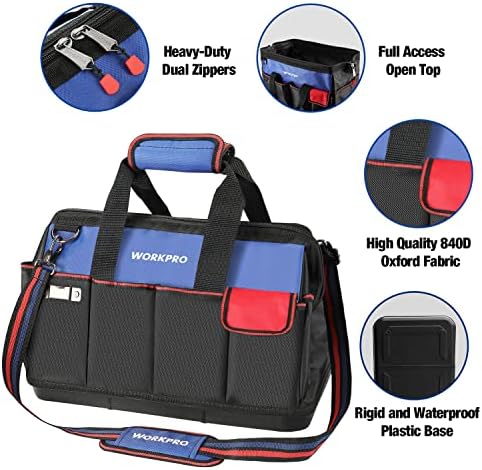 WORKPRO Tool Bag, 18 Inch Tool Bag with Waterproof Molded Base, Open Top Tool Organizer Bag with 20 Pockets, Adjustable Shoulder Strap - Image 3