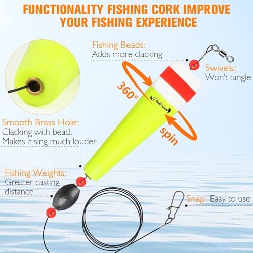 Dovesun Popping Cork Float Rig Weighted Fishing Bobbers Floats Fishing Corks Popping Corks for Saltwater Freshwater Fishing Tackle with 3 Size - Image 4