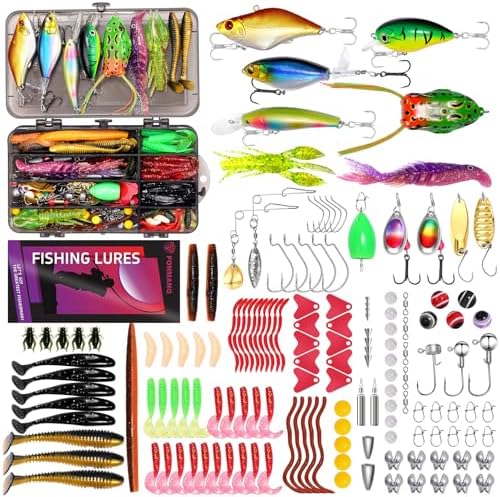 FONMANG Fishing Lures - Tackle Box with Tackle Included, Fishing Kit with VIBs, Frogs, Minnows, Soft Baits, Hooks & Weights Accessories, Freshwater Lure Kit for Bass Walleye Trout by FONMANG