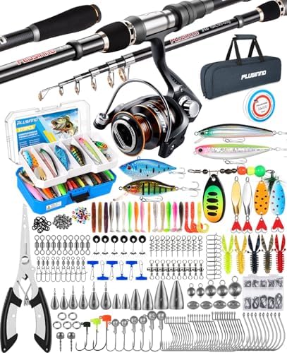 PLUSINNO Fishing Rod and Reel Combo Pole Gear Kit Telescopic Beginner by PLUSINNO