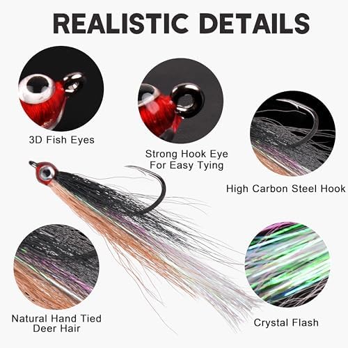 Clouser Minnow Fishing Flies Streamer Fly Fishing Lure Saltwater Striped Bass Flies Fishing Bucktail Teaser Hook Lures for Flounder Saltwater Freshwater Fishing - Image 2