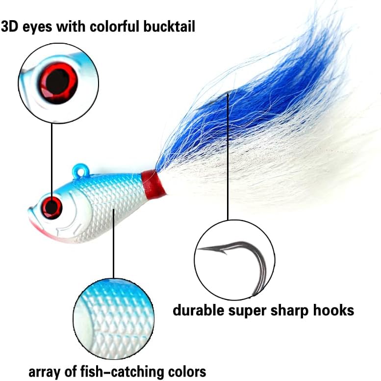 6oz bucktail jig fluke Lure Saltwater Freshwater for bass Striper Bluefish surf Fishing - Image 2