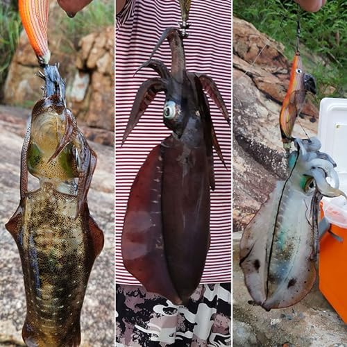 Wooden Shrimp Saltwater Fishing Bait Glow Shrimp Bait Glow Squid Bait Artificial Cuttlefish Bait with Double Rows of Parachute Hooks for Night Fishing for Squid - Image 6