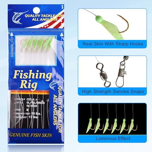 Fishing Bait Rigs Saltwater, 12 Packs Surf Fishing Lure Bait Rigs Set with Fish Skin Glow Beads String Hooks Swivels Mackeral Herring Baitfish Sea Bass Rigs - Image 2