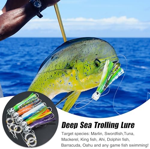 Saltwater Fishing Lures 6/9inch Trolling Lures for Marlin Mahi Tuna Dolphin Shark Big Game Deep Sea Fishing Baits Squid Skirts Rigged Hooks Ocean Gear Tackle - Image 5