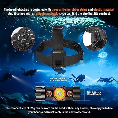 ORCATORCH TD01 Diving Headlamp, White/Red Dual-Color Head Mount Scuba Light - Image 3