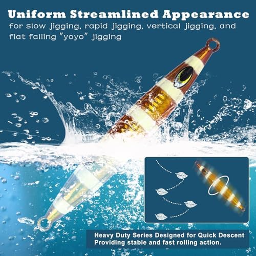 Eupheng Heavy Duty Fishing Jigs Saltwater 200g/300g/400g/500g, Glow in Dark Roller Slow Fall Lead Jig Deep Sea Fishing Jigging Lures for Tuna, Salmon, Sailfish, Grouper Snapper - Image 4