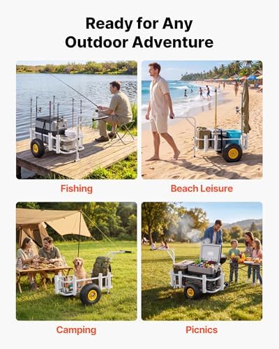 VEVOR Beach Fishing Cart, 200 lbs Load Capacity, Fishing Cart Wagon with Heavy-Duty Carbon Steel Frame, 11 in All-Terrain Tires, 7 Rod Holders, Easy to Clean, for Outdoor Activities Camping Picnic - Image 5