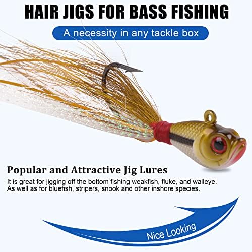Bucktail Jigs Saltwater Hair Jig Lures, 5pcs Bucktail Jigs Fishing Lures Surf Fishing Jig Head Swimbait Jig Hook for Bass Flounder Striper 1/4oz 1/2oz 1oz 1.5oz - Image 4