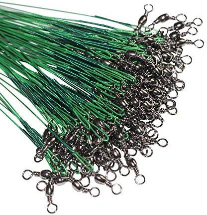 60pcs Fishing Wire Leaders Nylon-Coated Fishing Line Wire Leaders with Swivels and Snaps 6inch, 9inch, 12inch by Laxygo