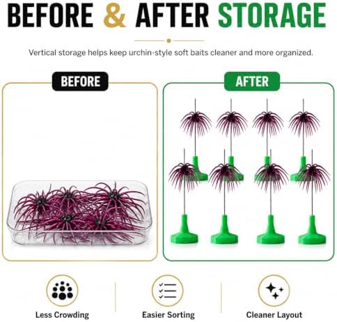 Universal Soft Bait Storage Holder System, Vertical Suspension Pin Design for Urchin & Dice Lures, Prevents Tentacle Deformation and Color Bleeding, 12 Pack (green) - Image 3