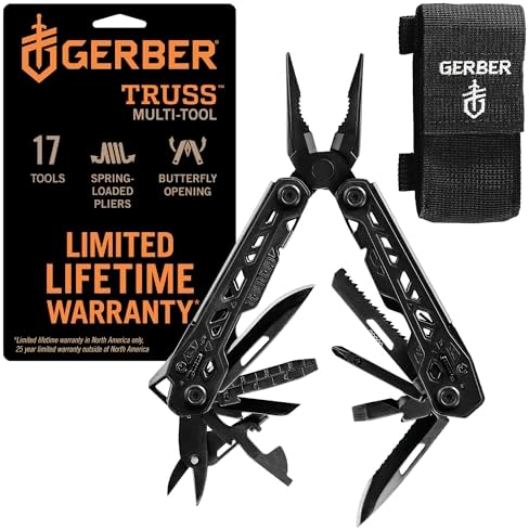 Gerber Truss 17-in-1 EDC Multitool Pliers, Pocket Knife with Sheath, Black by Gerber