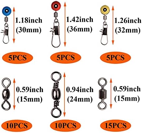 Fishing Swivels Kit - Ball Bearing Swivel, Rolling Barrel Swivel, Crossline Three Way Swivel, Duo Lock Snap, High Strength Fishing Line Connector for Bass Trout Saltwater Freshwater - Image 2