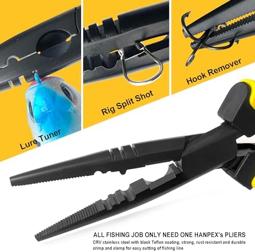 Hanpex-7 inch Fishing Pliers with Anti-rust Teflon coated, Freshwater/Saltwater Fishing Tools, Comfort Grip Handles Fishing Gear Idea for Fishing Trip - Image 2