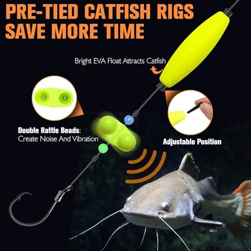 Dovesun 6PCS Catfish Rigs Kit Santee Rig with Catfish Float Rattler Dragging Weights Catfishing Tackle Circle Hook Size 5/0 8/0 Weight Size 2OZ/3OZ/4OZ - Image 2