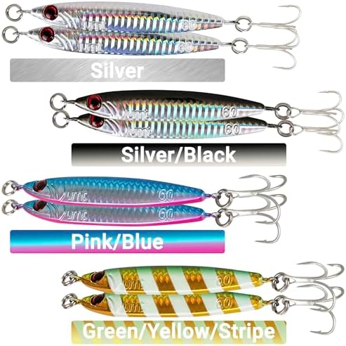 UMT 40g & 60g Multi-Color Saltwater Casting Jigs for Sea Bass, Fluke and Porgy Fishing - Set with Sharp Treble Hooks, Handcrafted - Image 2