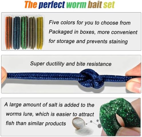 Senko Worms for Bass Fishing: 40PCS 5.5" Wacky Worm Lures Kit with Box | Senkos Soft Plastic Baits for Freshwater Saltwater | Slow-Fluttering Action - Image 3