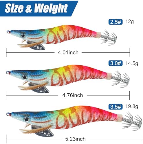 Glow Squid Jig Saltwater Squid Lures, 5/10pcs Luminous Squid Jig Hooks Shrimp Prawn Lures Fluorescent Cuttlefish Sleeve Octopus Jigs Artificial Baits Night Fishing Tackle Size 2.5# 3# 3.5# - Image 4
