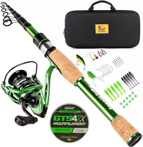 Telescopic Fishing Combo, 6FT Carbon Fiber Rod with 3000 Spinning Reel, Lightweight Kit with Carrier Bag for Bass Trout Catfish Freshwater Saltwater Travel by KITHWILD